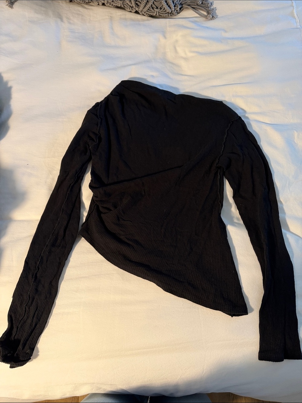 We The Free Black Ribbed Long-Sleeve Asymmetrical Top
